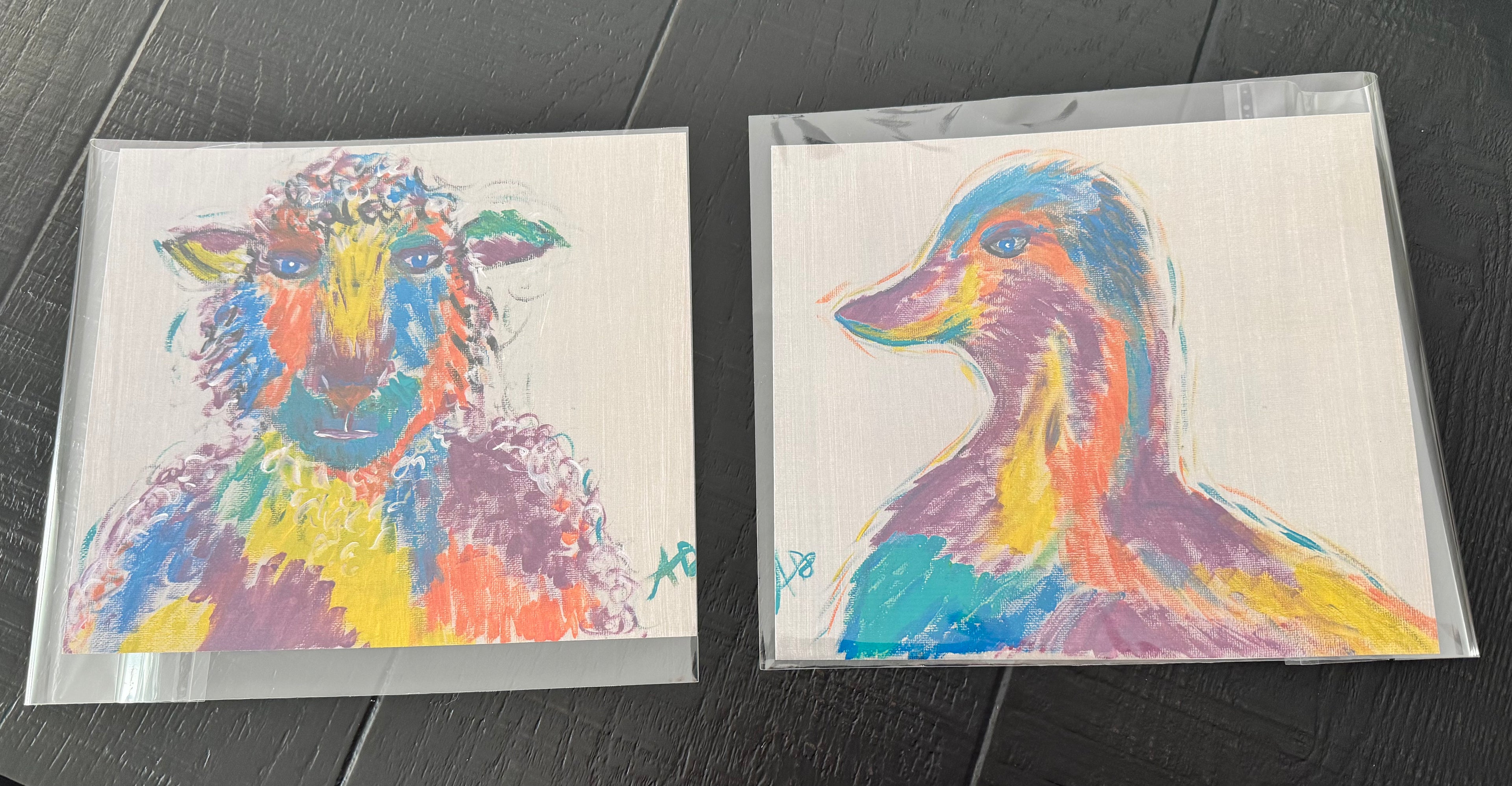 Colorful barnyard prints, set of 2 (8 x 9)